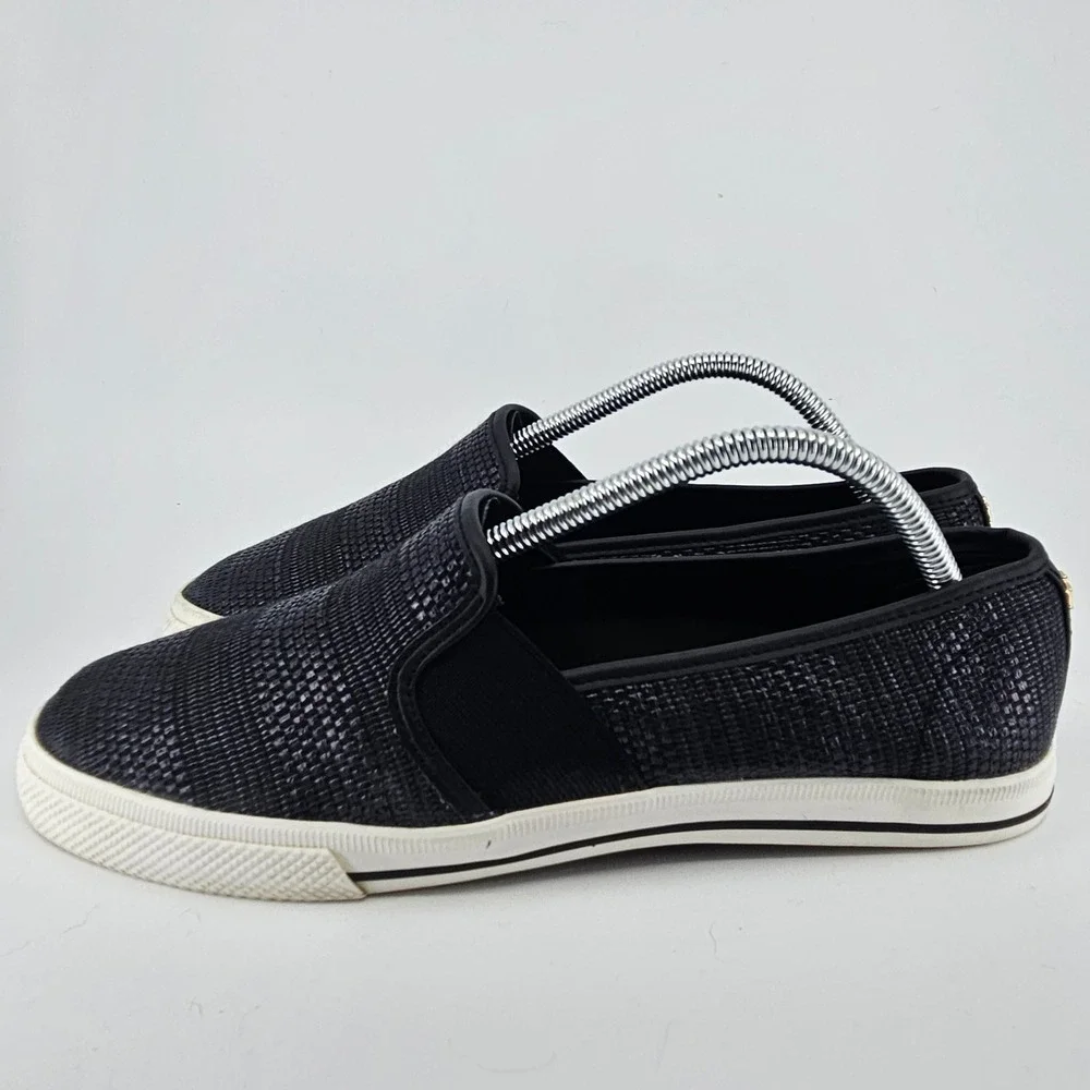 Womens Lauren Ralph Lauren Slip On Sneakers Size 9.5M Black Classic Woven Casual